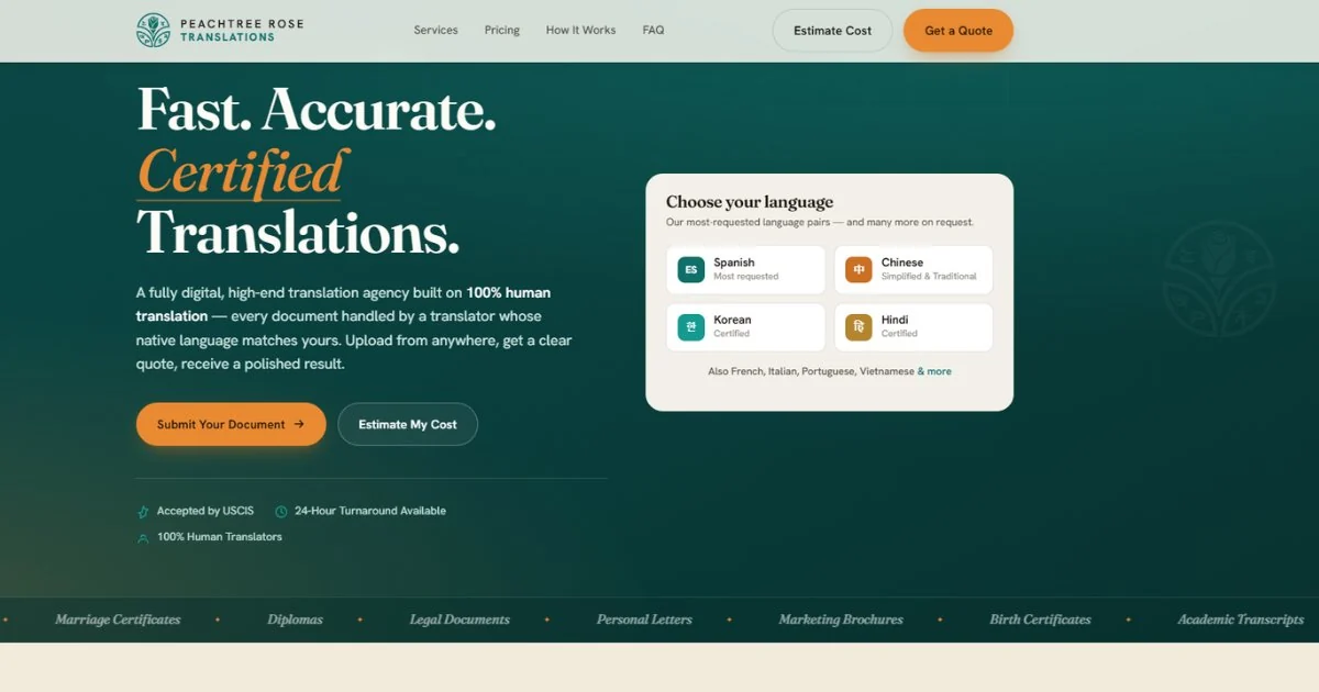 Peachtree Rose Translations website